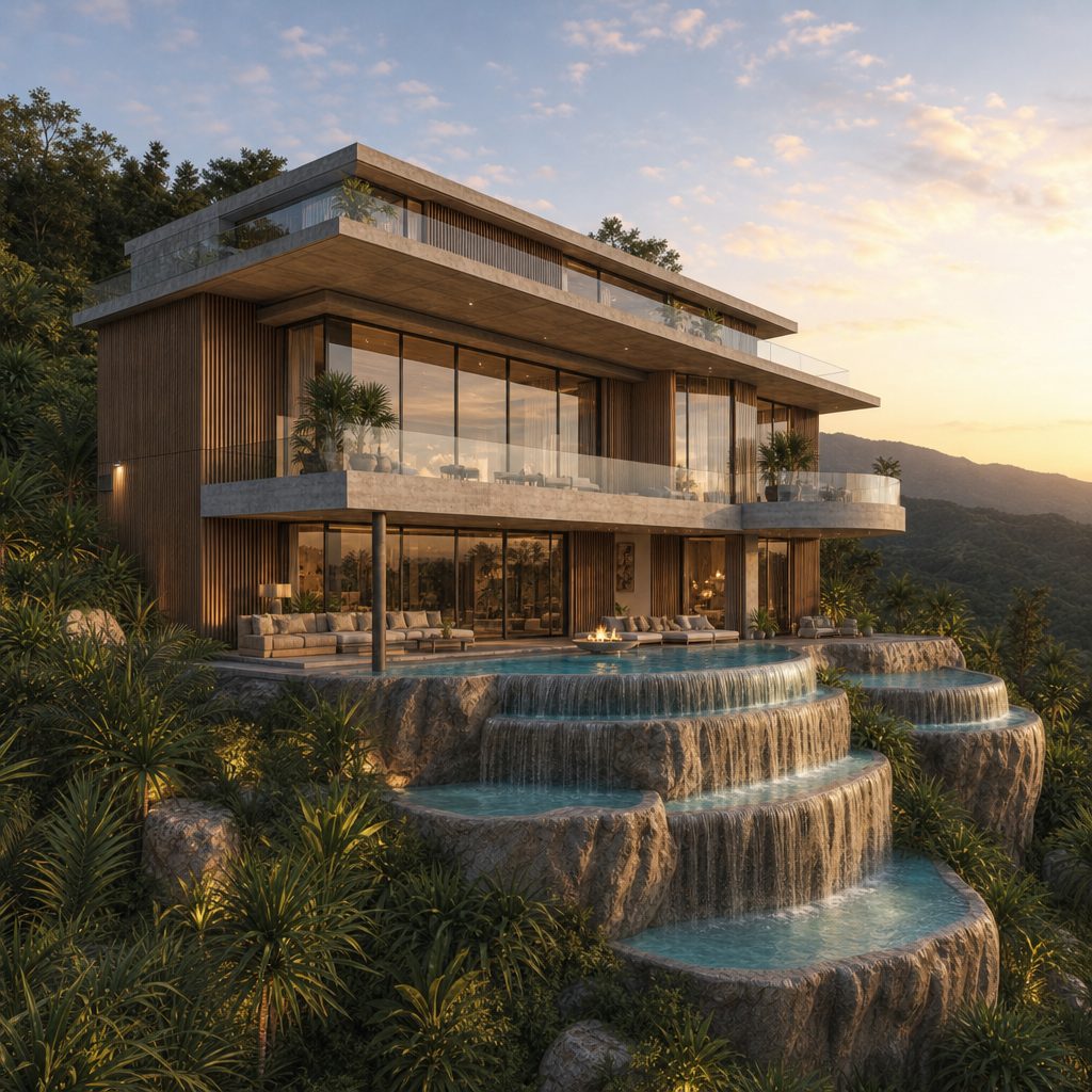 Casa con piscinas en cascada