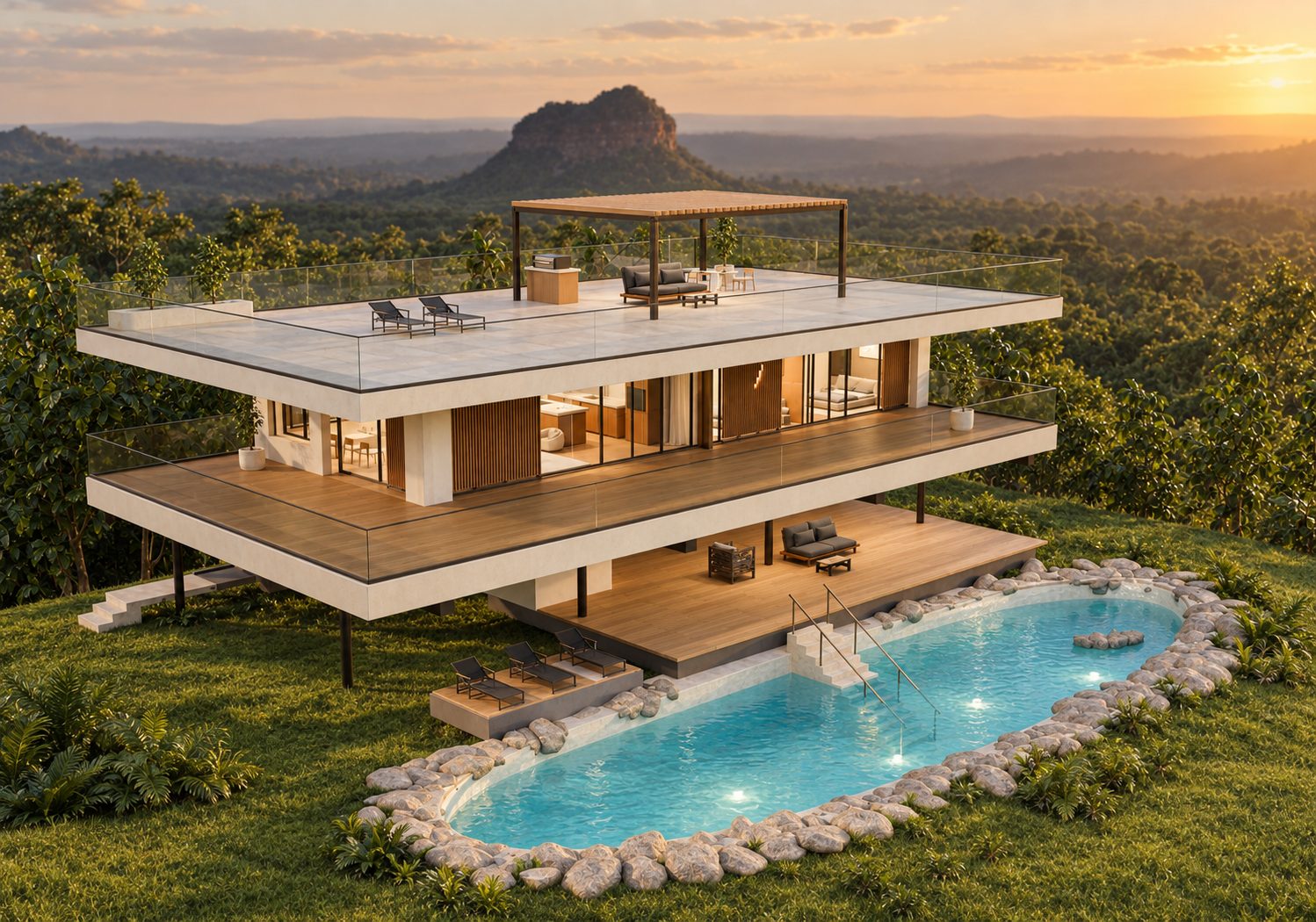 Casa de vidrio sobre pilotes